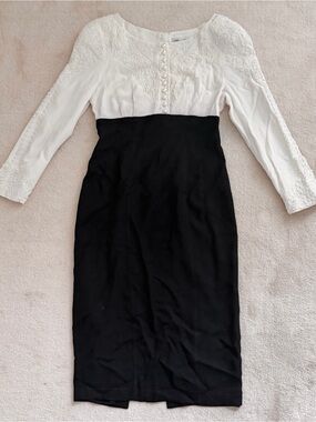 Vintage Marie St.Claire Two Tone Black and Cream Beaded Pearl Embroidery Dress 6